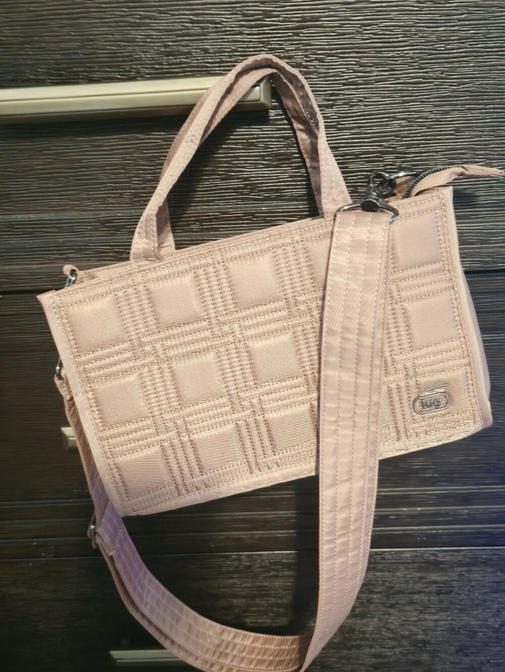 LugTrain Top Handle Crossbody Tote Bag Chai Latte Quilted Travel Organizer